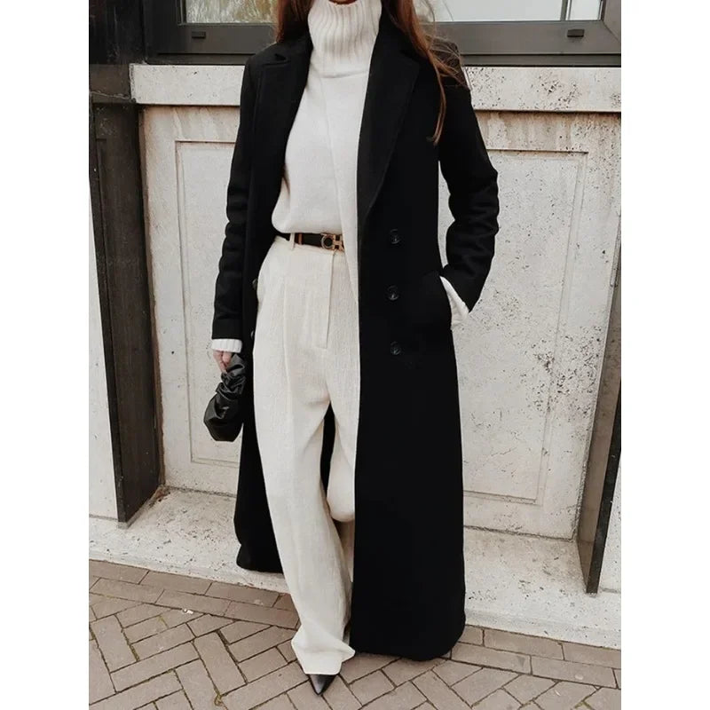 Autumn Winter Fashion Women Coat Y2K Chic Loose Long Oversize Warm Thick Trench Coat Wool Blend Jacket Outwear