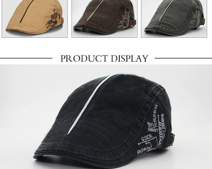 Men Beret Fashion Cotton Letter Flank Embroidery Cap Casual Soft Top Retro Literary Forward Caps Driver Hat Peak Berets