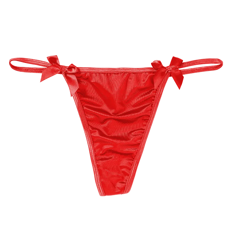 Hot Ice Silk Sexy Panties Metal Chain Briefs Thongs Women's Underwear Seamless Bow G-string Solid Color Female Lingere red 1pc