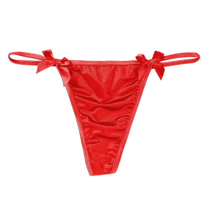 Hot Ice Silk Sexy Panties Metal Chain Briefs Thongs Women's Underwear Seamless Bow G-string Solid Color Female Lingere red 1pc