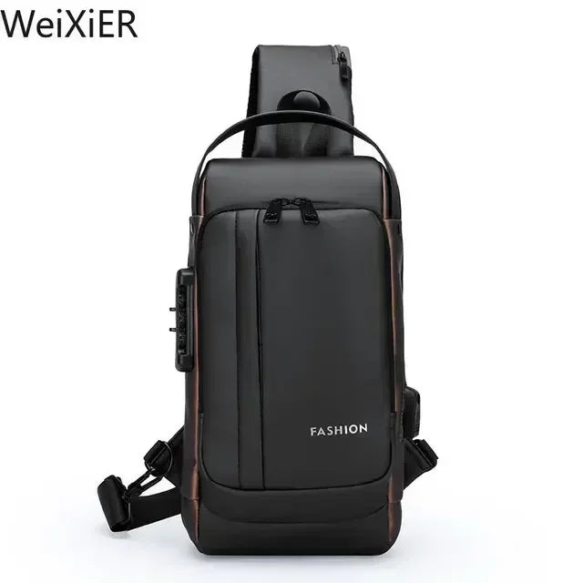 Men Anti Theft Chest Bag Shoulder Bags USB Charging Crossbody Package School Short Trip Messengers Bags Men's Oxford Sling Pack 1818 Brown