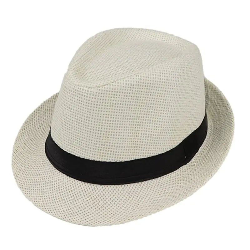 Children Kids Summer Beach Straw Hat Jazz Panama Breathable Hat Large Brim Outdoor Breathable Hats Girls Boy Sunhat Milky white C