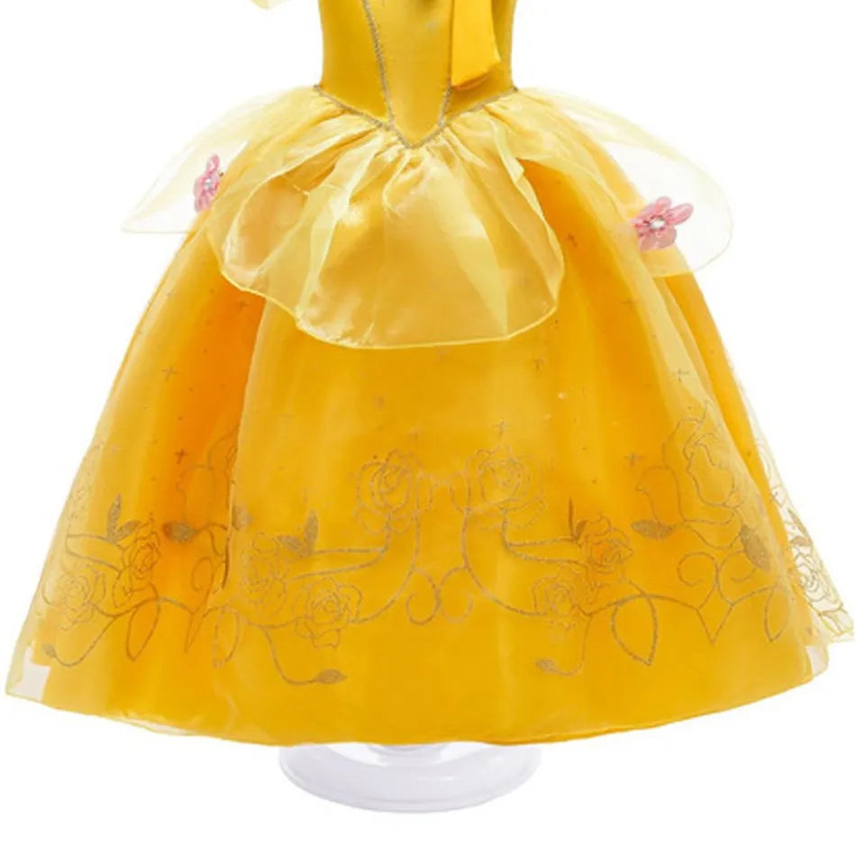 Girls Dress Belle Costume Kids Halloween Carvinal Fancy Cosplay Belle Clothes Children Wedding Party Flower Printing Dress 3-10Y