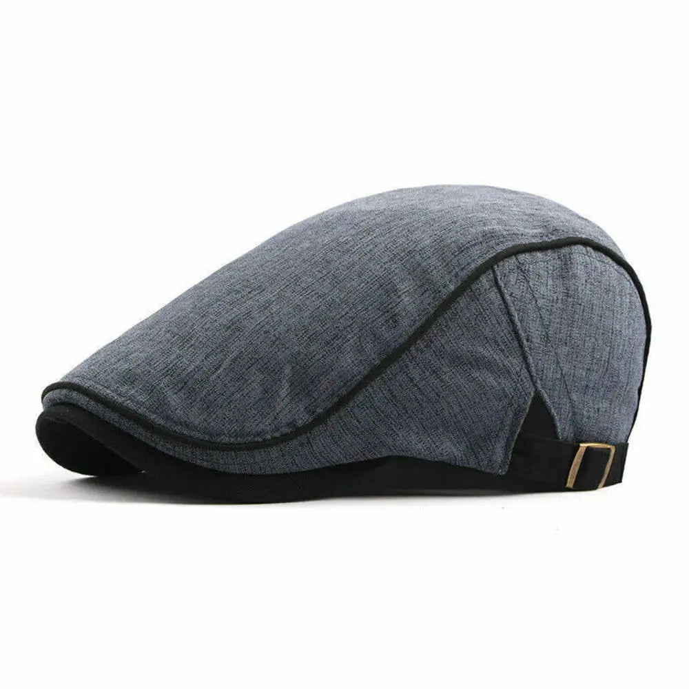 Cotton Newsboy Caps Men Solid Color Soft Casual Street Fashion Retro Beret Hat Golf Driving Cabbie Hat Flat Ivy Cap Four Seasons B-Grey Blue