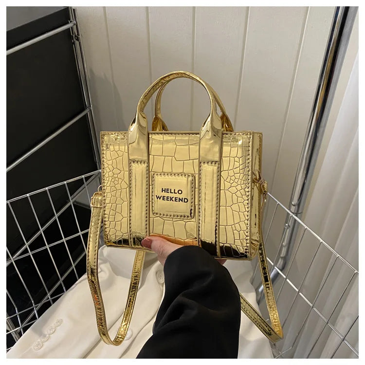 2023 Latest Style New Summer Approval Stone Pattern Fashion Bag Handbag Ladybag Gold (20cm<Max Length<30cm)