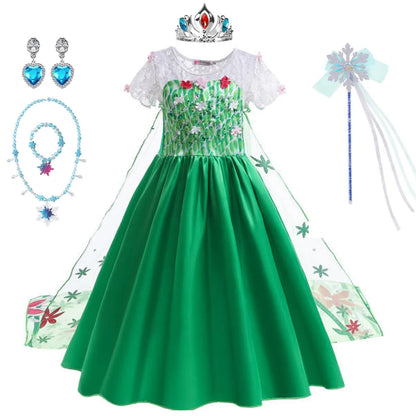 Elsa Dress Girl Princess Dress Cosplay Costume Dresses Baby Kids Clothes Fantasia Vestidos Green For Children