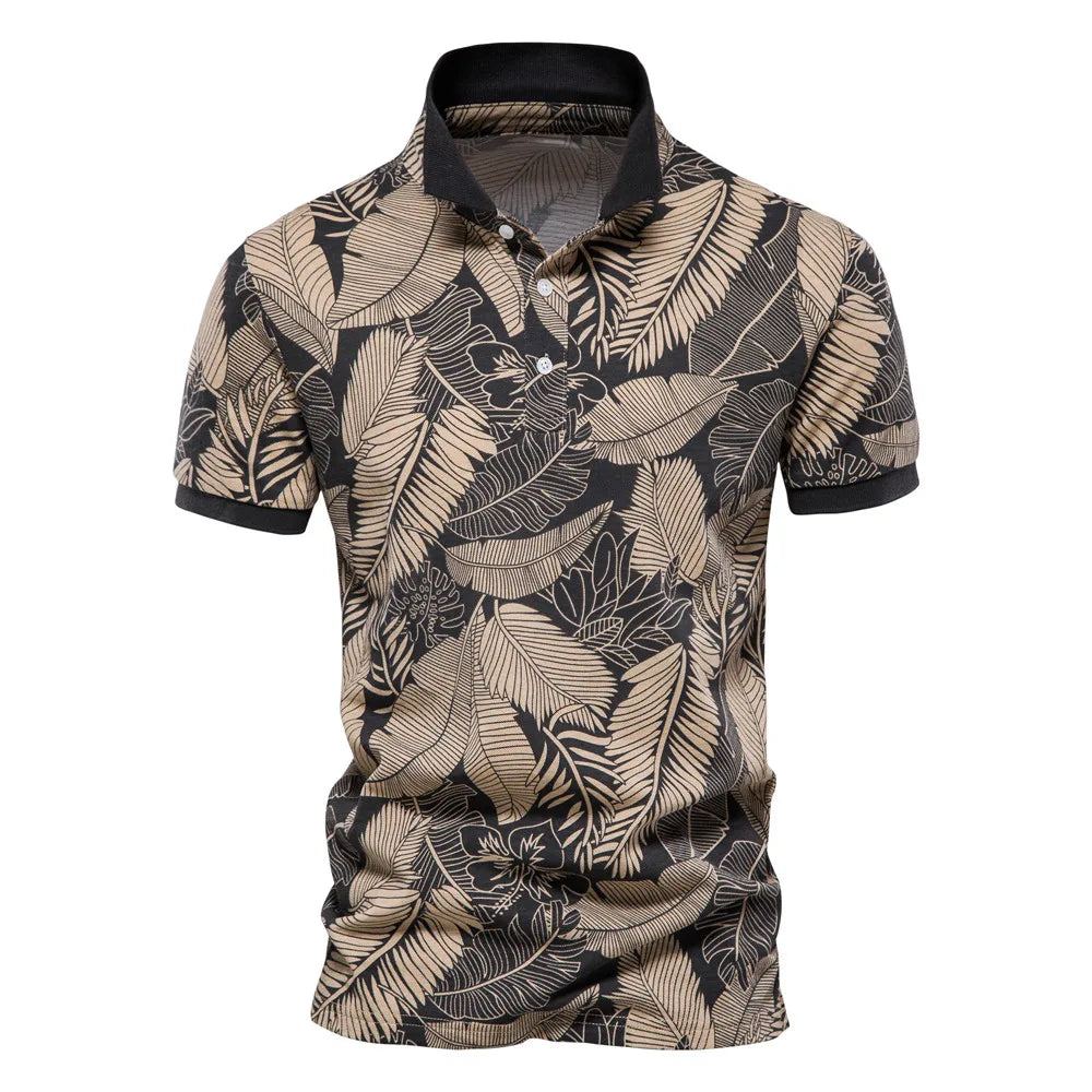 AIOPESON Hawaii Style Polo Shirts for Men 100% Cotton Short Sleeve Quality Leaf Printed Men's Polos T Shirts Summer Men Clothing