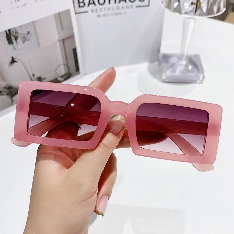 Women's Vintage Rectangle Sunglasses New Trend Summer Outdoor Travel Shades Eyewear Unisex UV400 Sun Glasses Oculos De Sol pink As picture shown