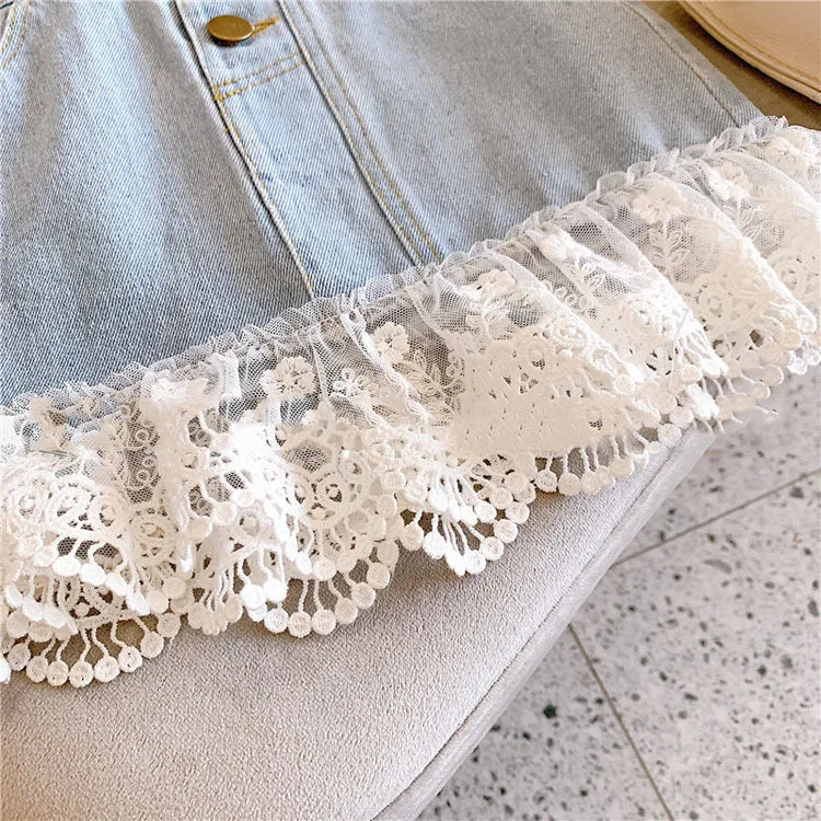 Summer Girls Skirts Jeans Baby Girl Sweet Lace Denim Skirt Fashion Kids Girls Party Skirt 2-14 Years Children Clothes