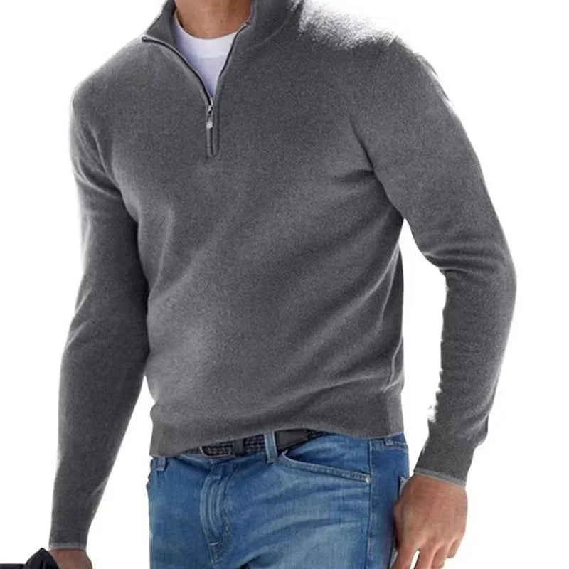 Men's Autumn Solid Color Jumper Half Zipper Casual Sweater Slim V-neck Long Sleeve Men's Sweatshirt Winter Shirt