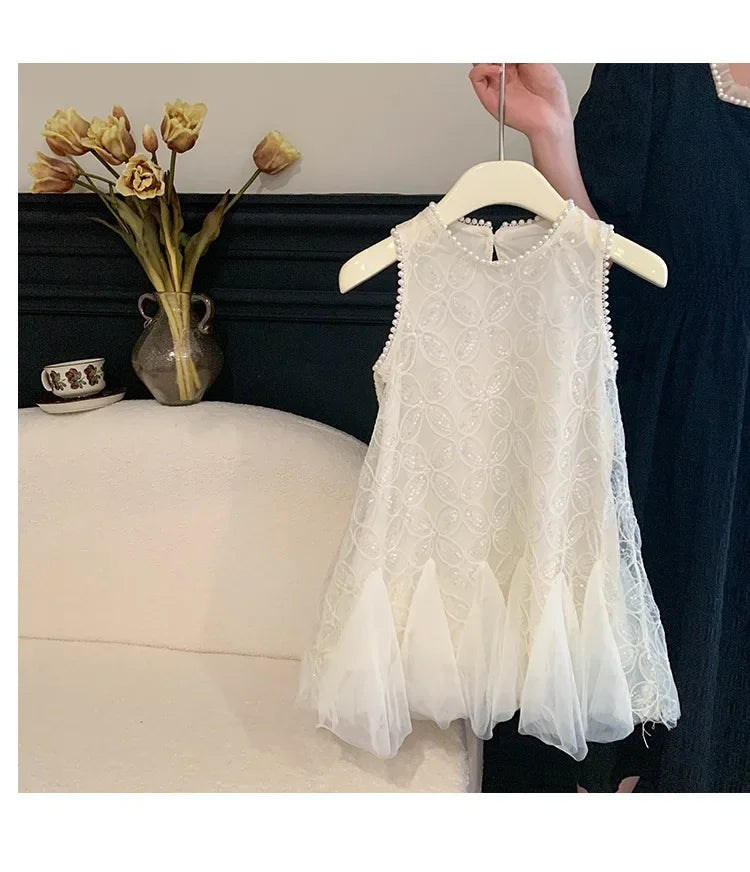 Girls 2 5 to 7 10 Years Elegant Party Luxury Brand Clothes Evening Dresses Baby White Sequin Children's Gala Communion Clothing