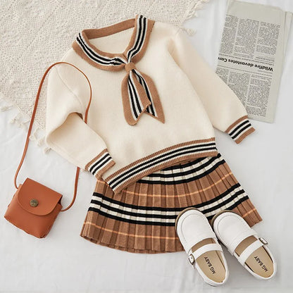 2024 Spring Autumn Girls Knitted 2 Pieces Suit Top+skirt Fall Sets for Children Girls Clothing Kids Clothes Top Skrit 1