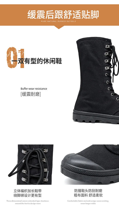 Mid-calf Men Canvas Boots Lace Up Tactical Men Shoes High top Sneakers Military Boots Work Shoes Jungle Mountaineering Shoes Men