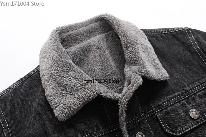 Winter Men's Jacket High-quality Lapel Lamb Hair Thickened Warm Coat Korean Fashion Casual Tight Denim Jackets 5XL Men Clothing