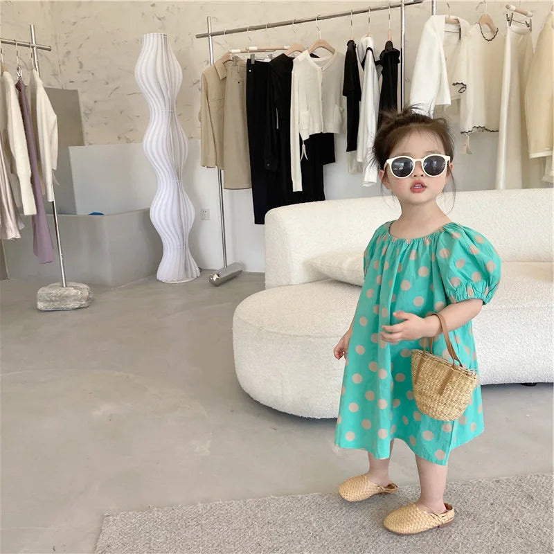 Girls Summer Girls' Backless Dress Outer Wear Children Clothing Cute Polka Dot Baby Kids Clothes Holiday Beach Dress