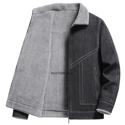 Winter Men's Jacket High-quality Lapel Lamb Hair Thickened Warm Coat Korean Fashion Casual Tight Denim Jackets 5XL Men Clothing