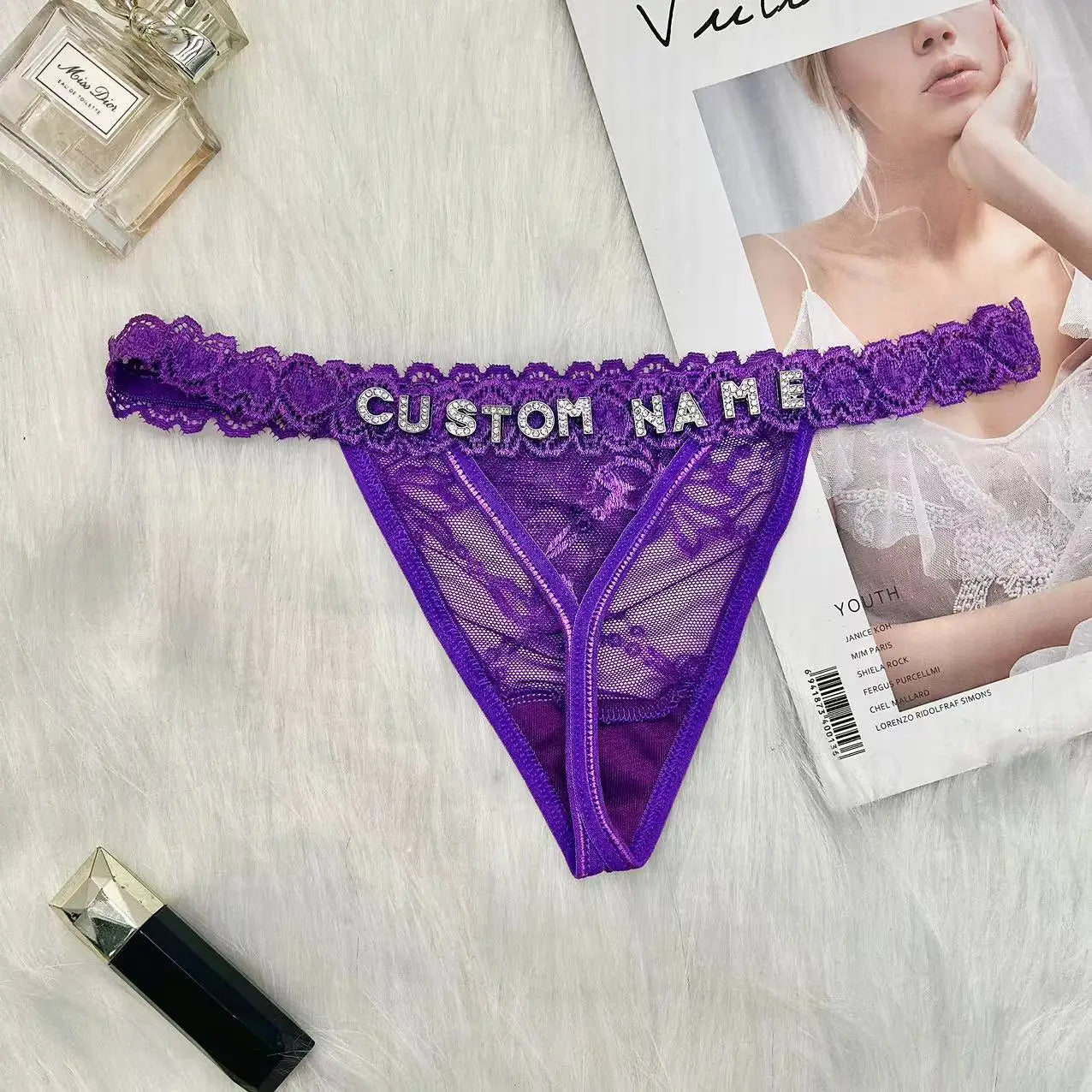 Custom Name Thong Panties with Crystal Letters Customized Thongs Personalized Underwear Sexy G-String Tanga Bikini Jewelry Gift