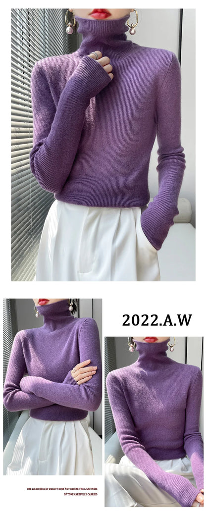 2022 Autumn Winter Cashmere  Sweater Women's Pullover Turtleneck  Casual Fashion Pure Color Cashmere sweater women