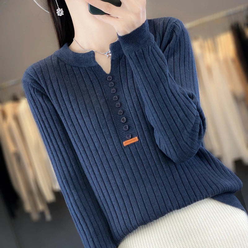 Women's Sweater Autumn/Winter New Solid Color Knitwear V-Neck Pullover Ladies Clothes Fashion Blouse Korean Style Loose Tops