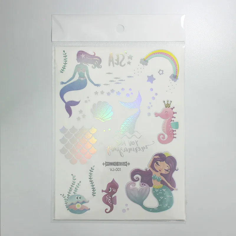 Mermaid Bronzing Cartoon Children's Metallic Gold Body Temporary Flash Tattoos For Kids Glitter Tattoo cute Stickers 160*120MM NO.13