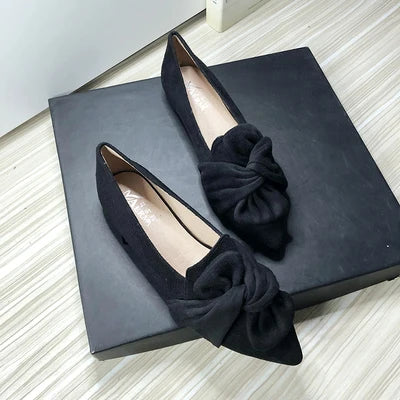 Flat Shoes for Women Suede Velvet Spring Summer Casual Shoes Women Flats Bow Flower Pointed Scoop Shoes Slip on Size 33 34 43