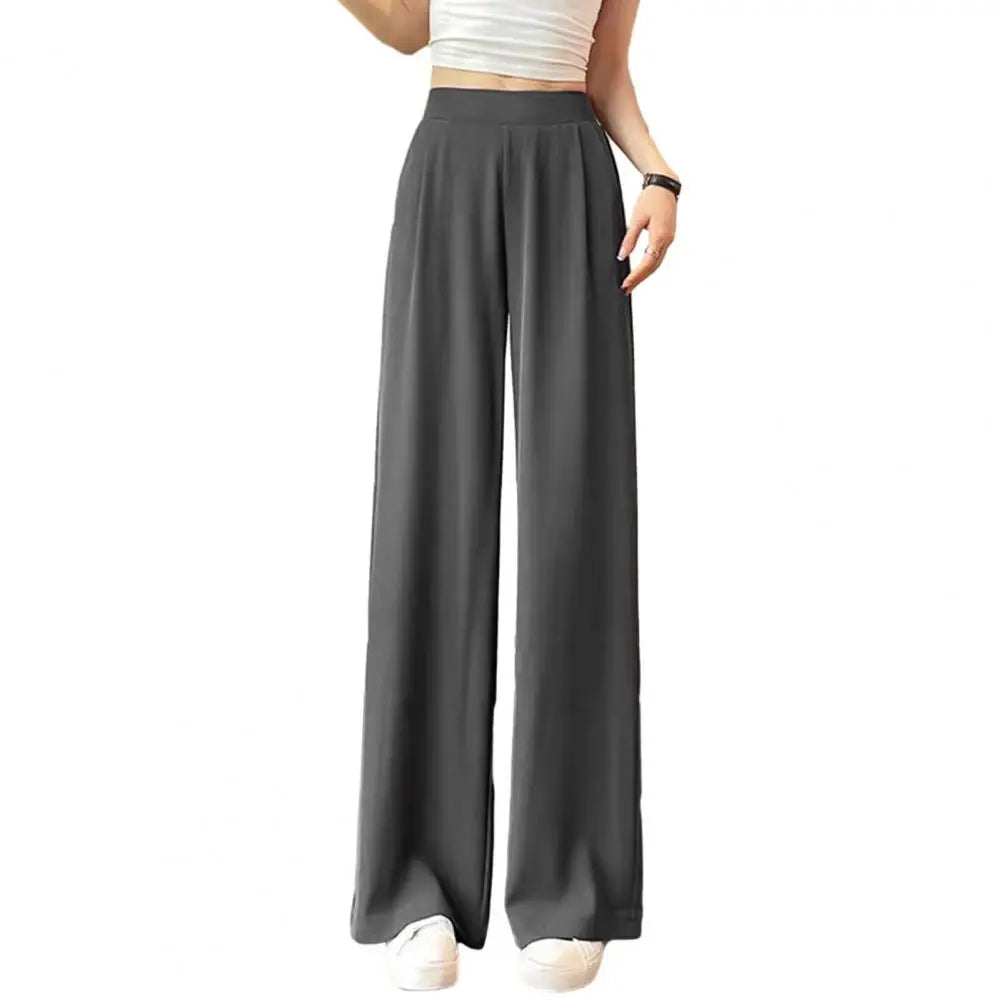 Loose Pants Women's Wide Leg Pants with Pockets Solid Color Office Wear Trousers for Summer High Waisted Relaxed Fit Casual Grey