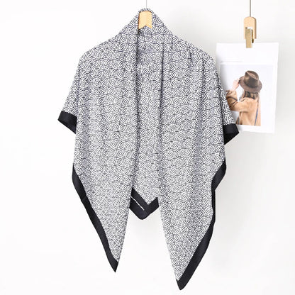 Spring Autumn Large Size Geometric Printed Multi Function Women 50inch Twill Silk Square Scarf Muslim Hijab Fashion Shawl