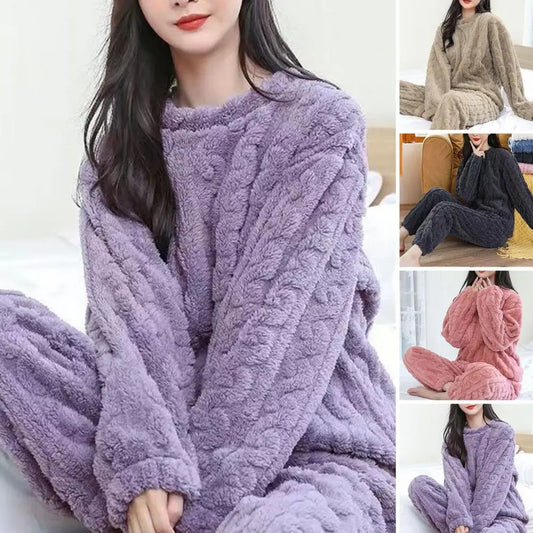 Soft Cozy Pajamas Cozy Winter Pajama Sets for Women Stylish Plush Sleepwear for Autumn with Thicken Pullover Pants Comfortable