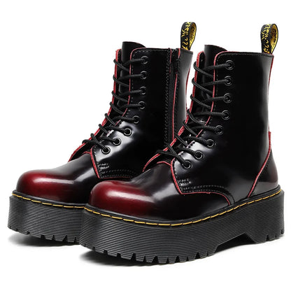 Original Women Platform Boots Leather Men Thick Sole Ankle Sexy Female Punk Motorcycle Shoes Combat Booties Plus Size