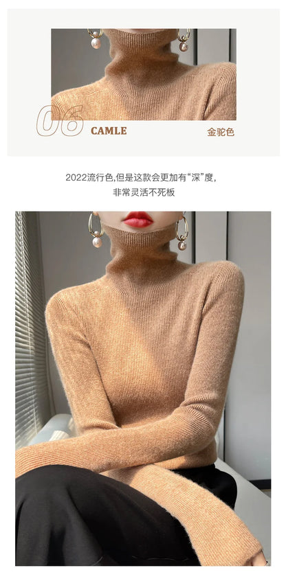 2022 Autumn Winter Cashmere  Sweater Women's Pullover Turtleneck  Casual Fashion Pure Color Cashmere sweater women