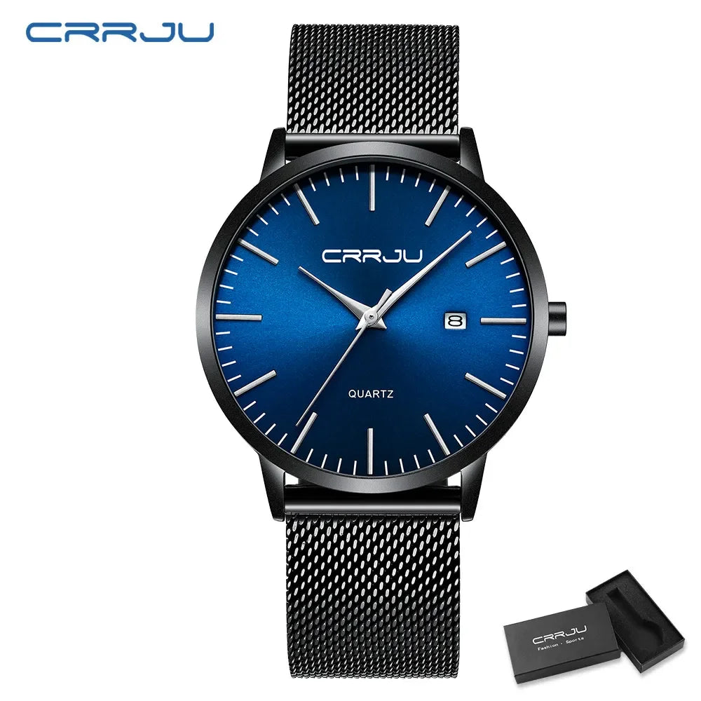 CRRJU Watch for Men, Stainless Steel 40mm with Mesh Strap Mens Watches,Classic Ultra Slim 7mm Men's Wrist Watches Automatic