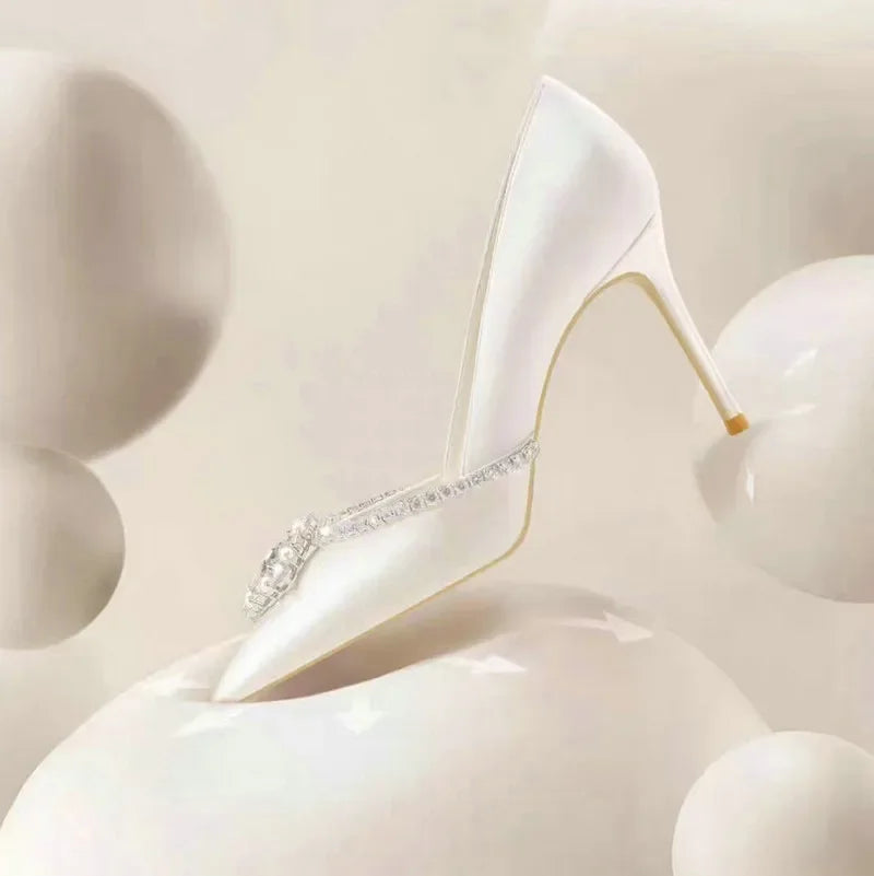 Elegant Wedding Shoes Bridal Shoes White Rhinestone High Heels Bridesmaid Pumps