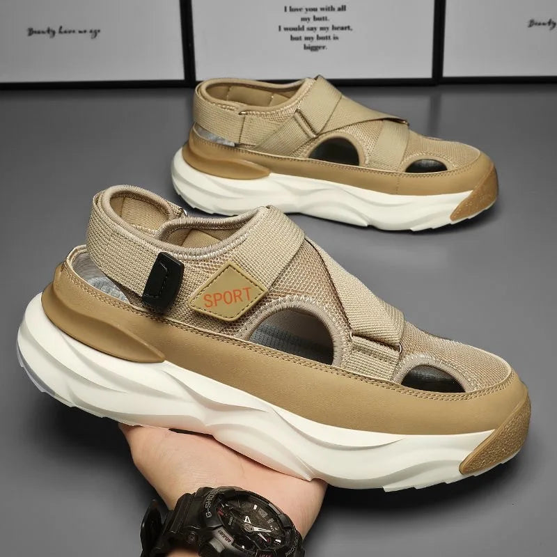 Fashion Designer Men's Sandals Breathable Casual Shoes for Men Outdoor Non Slip Beach Sandals 2024 New Male Platform Sandalias Khaki