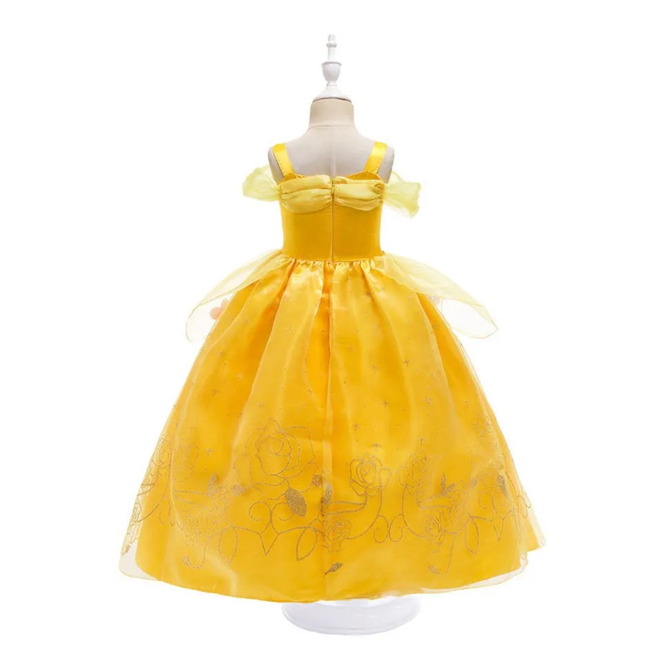 Girls Dress Belle Costume Kids Halloween Carvinal Fancy Cosplay Belle Clothes Children Wedding Party Flower Printing Dress 3-10Y