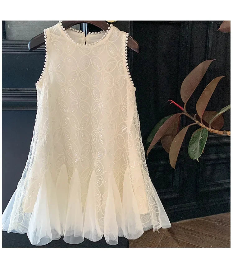 Girls 2 5 to 7 10 Years Elegant Party Luxury Brand Clothes Evening Dresses Baby White Sequin Children's Gala Communion Clothing