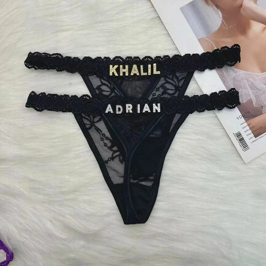 Custom Name Thong Panties with Crystal Letters Customized Thongs Personalized Underwear Sexy G-String Tanga Bikini Jewelry Gift