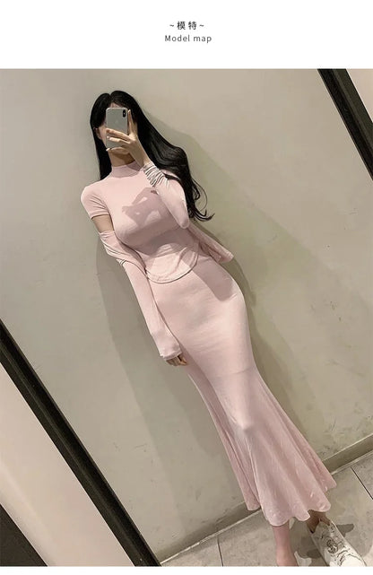 WOMENGAGA Skirts Set Pink Korea Slim Sexy Fashion Three Piece Set For Women Tight Half High Neck Short Sleeve T Shirt 70BE