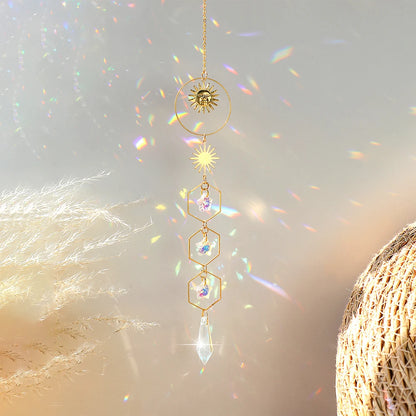 Crystal Wind Chimes Dream Catcher Stained Glass Sun Catcher Prism Rainbow Maker Window Garden Decoration Outdoor Christmas Gift gold MS067