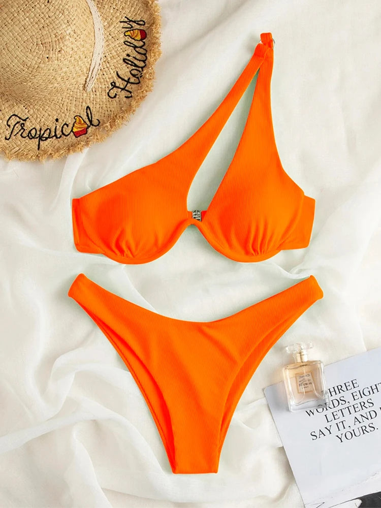 2023 One Shoulder Bikini Set Sexy Bikinis Swimsuits Cut Out Women's 2 Peices Swimwear Biquini Summer Bathing Suits Push Up Beach