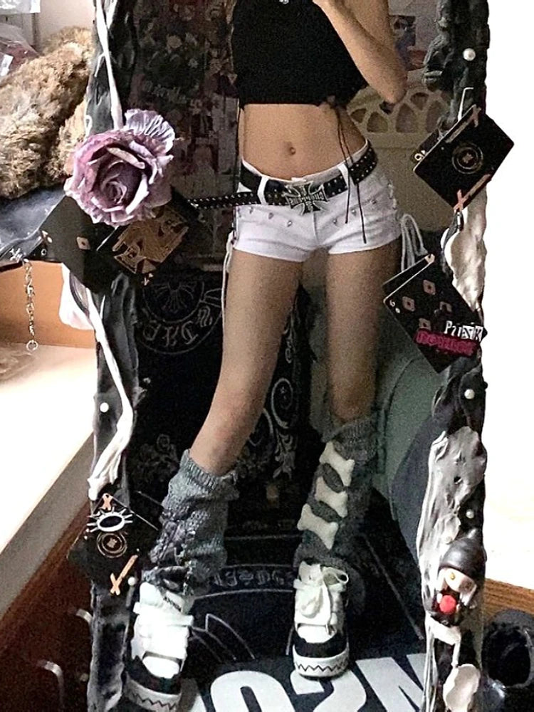 Woman Goth Y2k Low Rise Shorts 2000s Jean Shorts Fashion Denim Grunge Sexy Hot Pants Gyaru Coquette Goblin Core Korean Harajuku