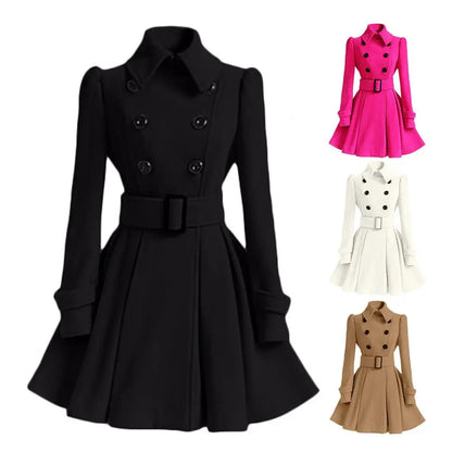 S-XXL New Fashion Classic Winter Thick Coat Europe Belt Buckle Trench Coats Double Breasted Outerwear Casual Ladies Dress Coats