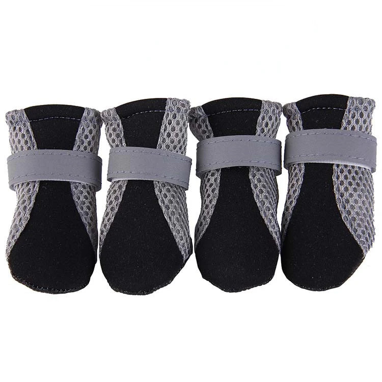 Breathable Pet Dog Shoes Waterproof Outdoor Walking Net Soft Summer Pet Shoes Night Safe Reflective Boots For Small Medium Dogs 1 Strap-Black