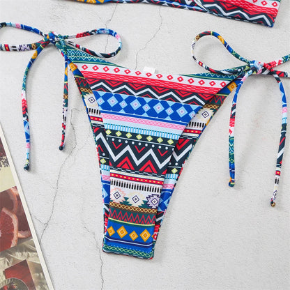 Boho Print Bikini Halter String Bandeau Swimsuit Separate Retro Trend Swimwear Y2K Beach Micro Tanga Women Vacation Bathing Suit