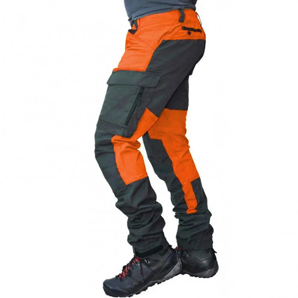 Nylon Men Cargo Pants Color Block Multi Pockets Sports Pants Work Trousers Outdoor Hiking Trekking Army Tactical Joggers Pants