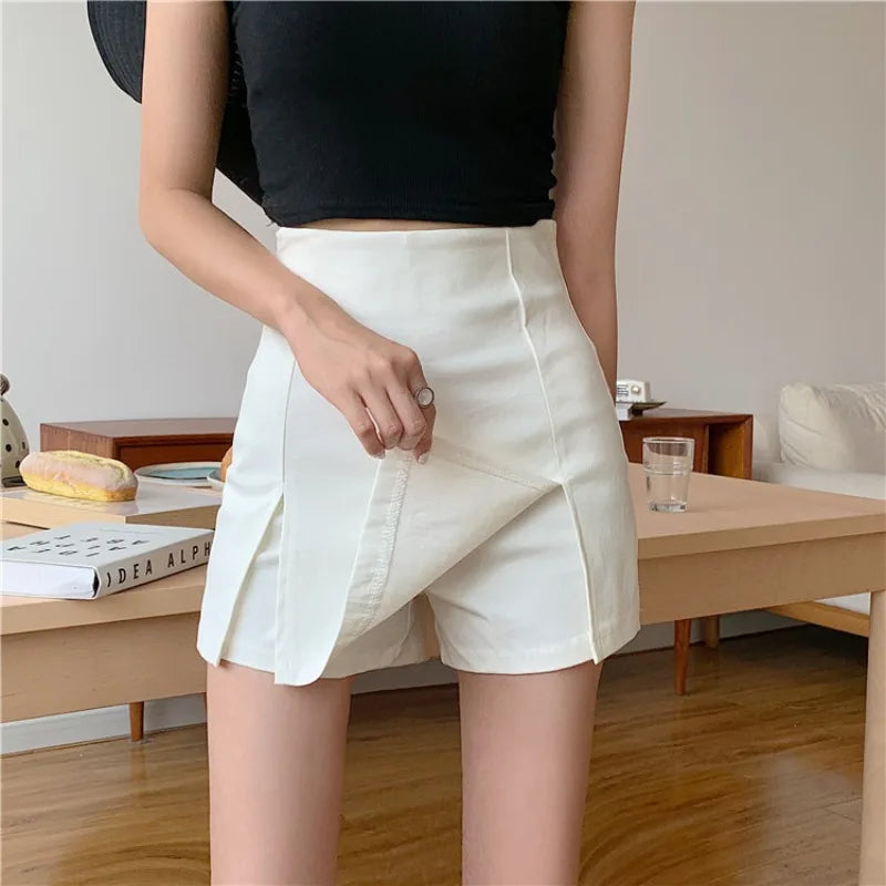 Sexy Split Shorts Skirt Women's Office Ladies Suit Skirt Summer New Black Mini A-line Pants Skirt High Waist Wide Leg Shorts White