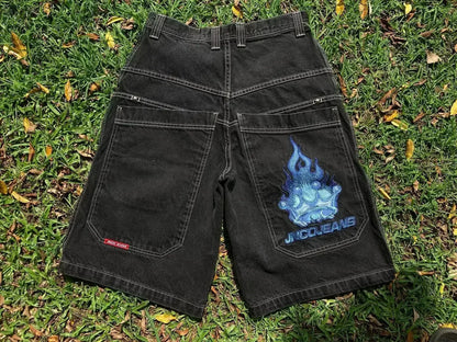 JNCO baggy Denim Shorts Harajuku Y2K jeans Hip Hop vintage pattern Summer New Men Women Gothic Men Basketball Shorts Streetwear 13