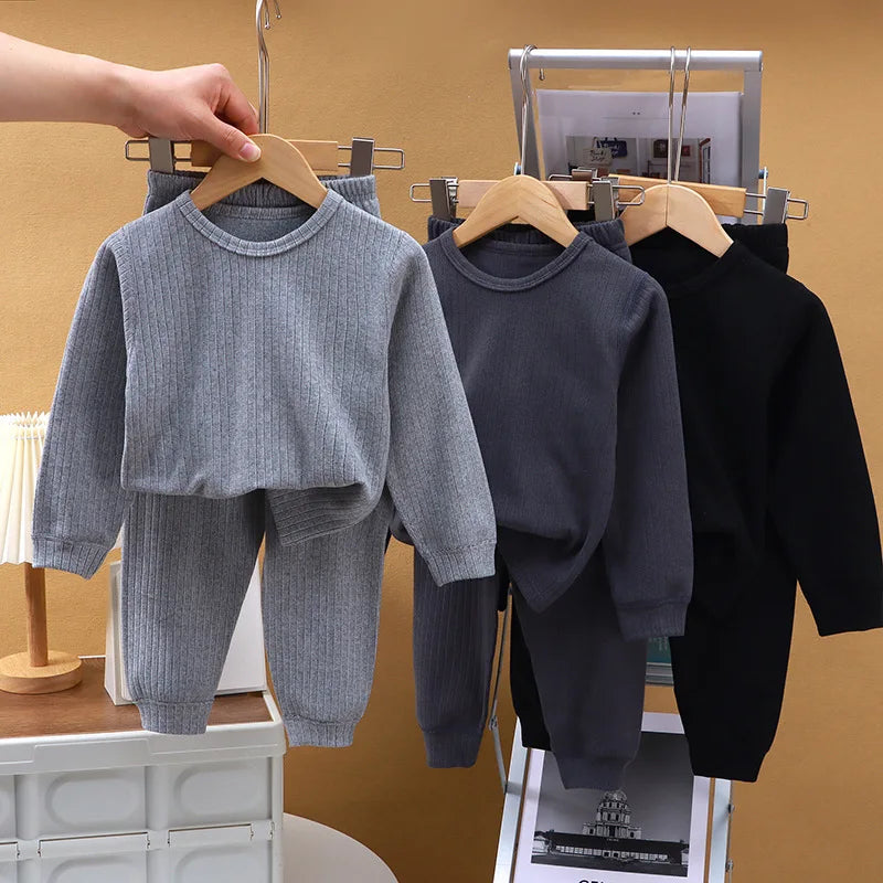 Boys Solid Colour Top Trousers Set Girls Casual Loose Two-Piece Spring Autumn New Children Round Neck Long-Sleeved Suit 2-12Y