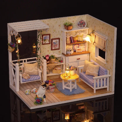 Kitten Mini Doll House Mini Model Building Kit Assembled House, Home Kit Creative Room Bedroom Decoration with Furniture, DIY Ha