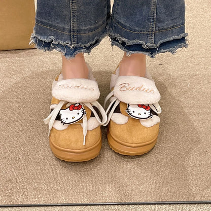 Velcro strap lamb wool sports cotton shoes Hello Kitty women's winter velvet new warm bread shoes women's casual shoes