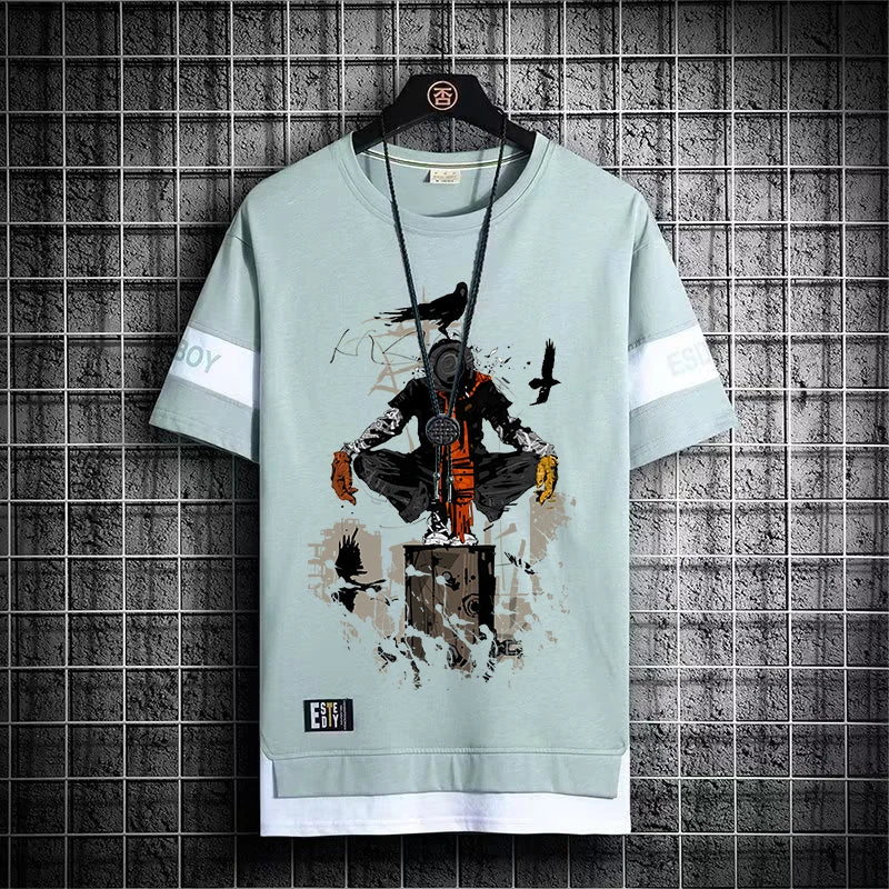 2024 New Men's T Shirts Japan Fashion Summer Short Sleeve Print T Shirts Men Casual Harajuku Men Clothing Graphics T Shirts Men Green 01